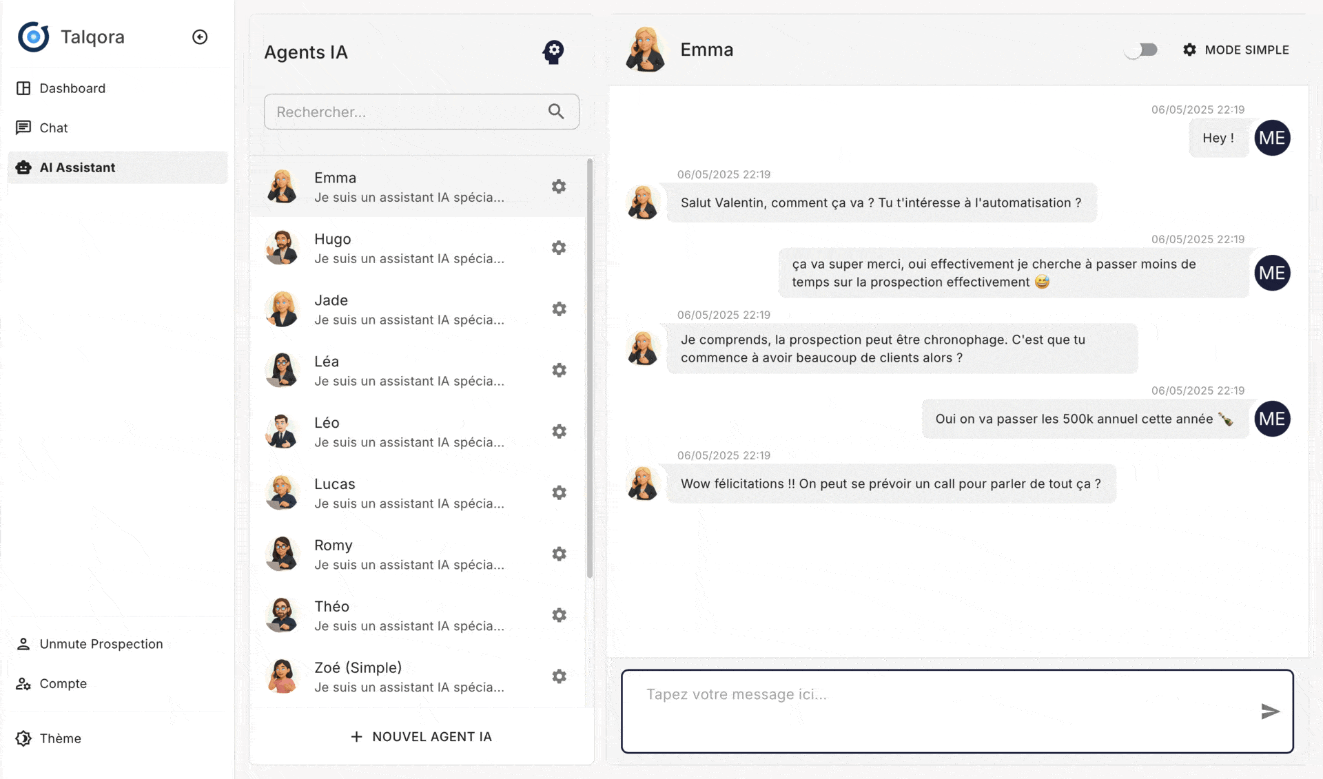 Démonstration de l'agent Talqora